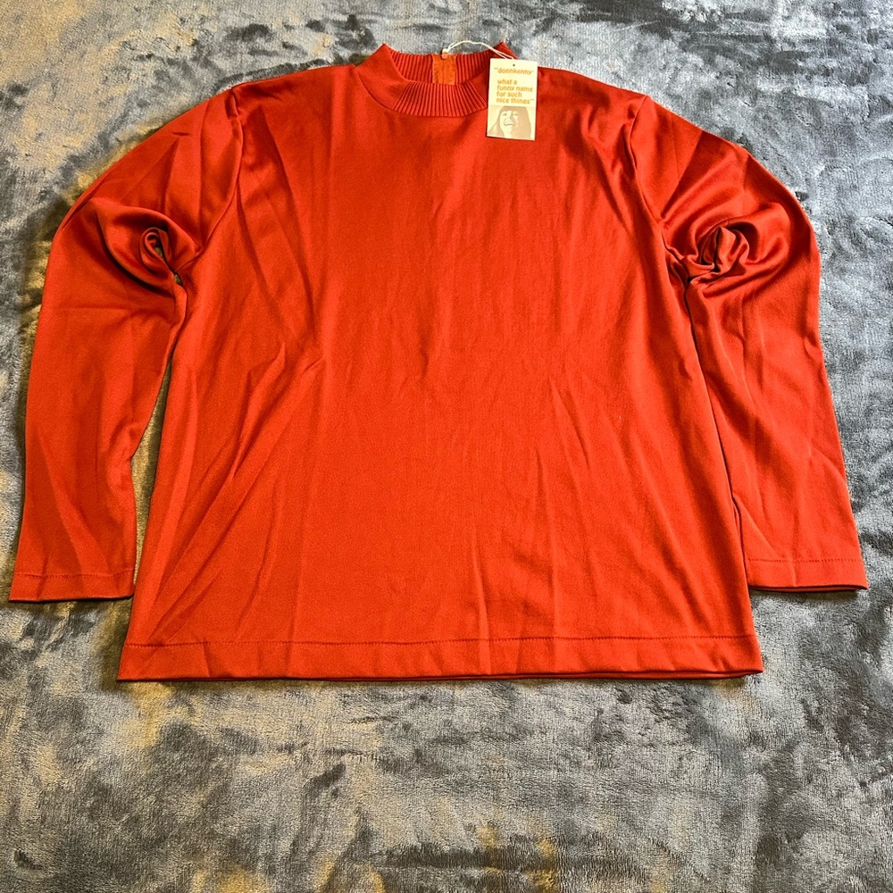 NWT!! VINTAGE‎ 1970s Retro Donnkenny Burnt Orange Mock Neck Long Sleeve Lg